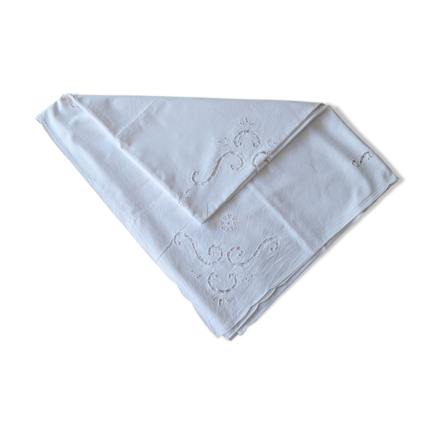 old rectangular white tablecloth brogue embroidery