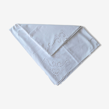 nappe ancienne rectangulaire blanche broderie richelieu