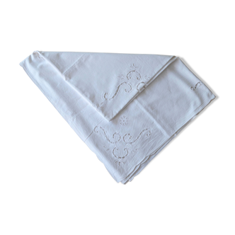 nappe ancienne rectangulaire blanche broderie richelieu