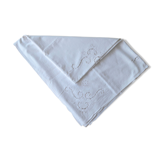 old rectangular white tablecloth brogue embroidery