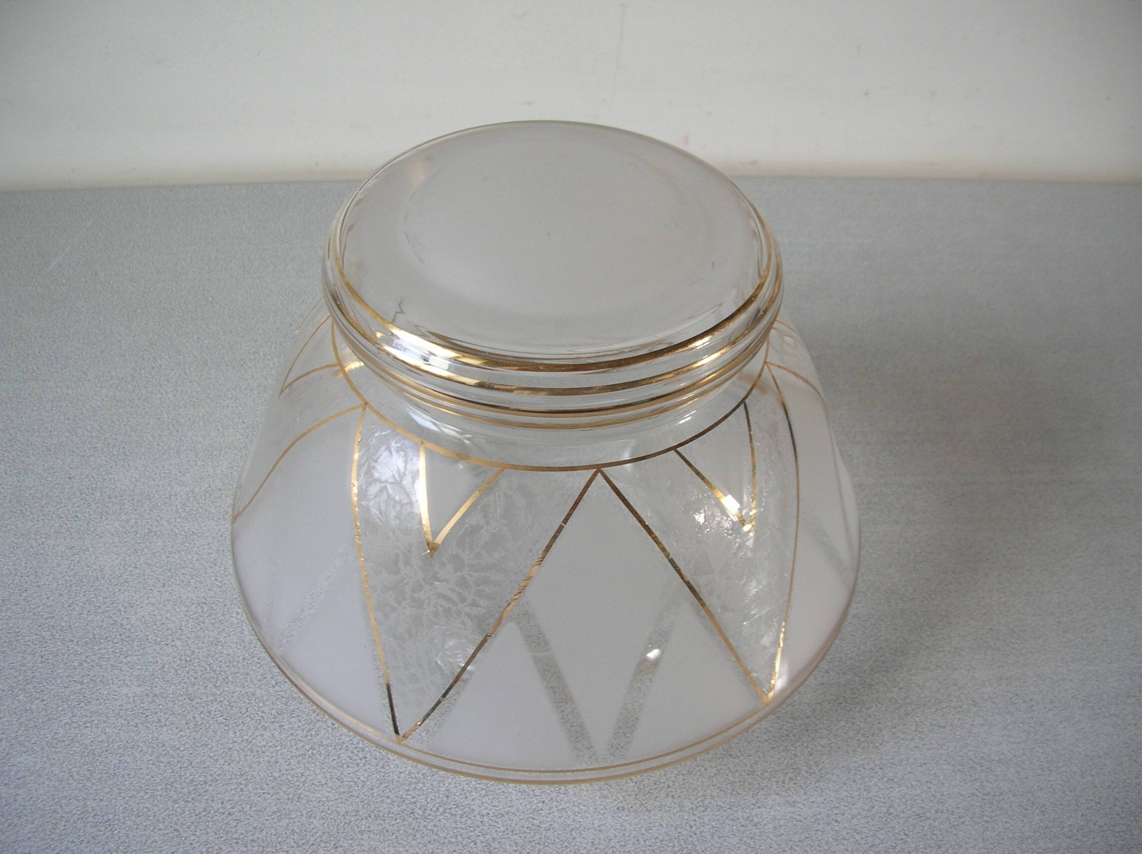 Old 1950s globe lampshade in glass and gilding retro chandelier lighting