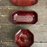 Set of 3 Vintage Red Oriental Ceramic Pocket Vases with Black Decor
