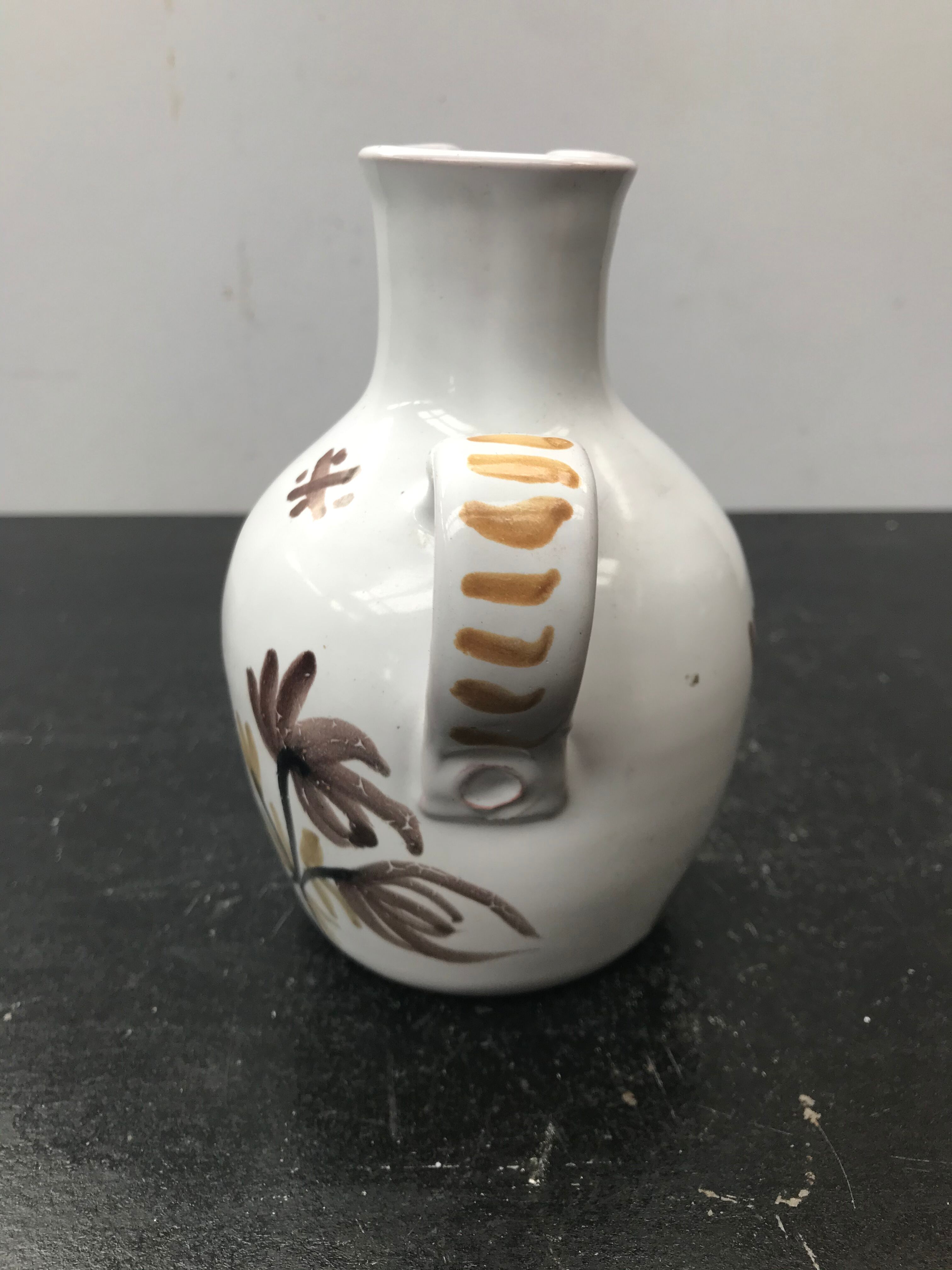 Former ceramic pitcher white decor birds painted