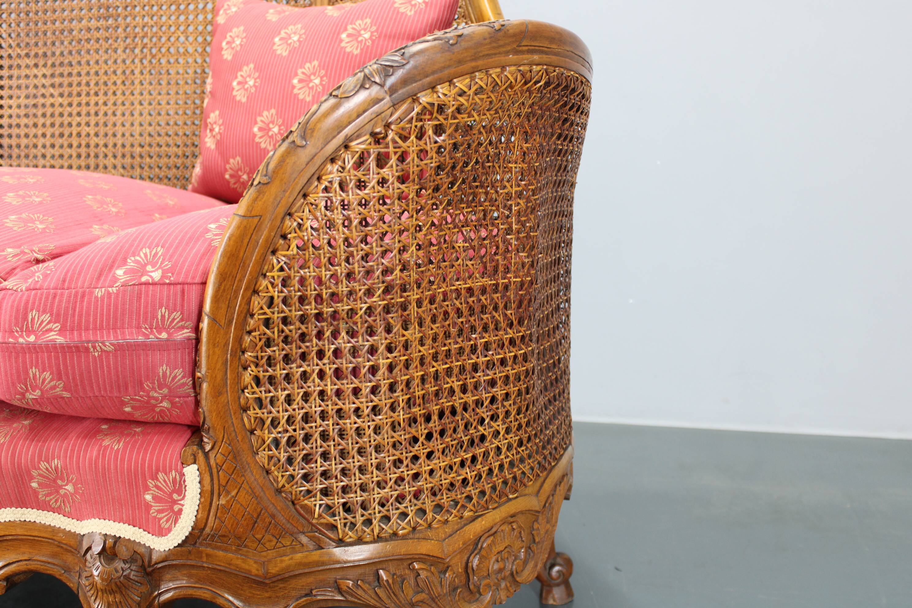 Antique Carved Sofa with Cane Sides , Czechoslovakia