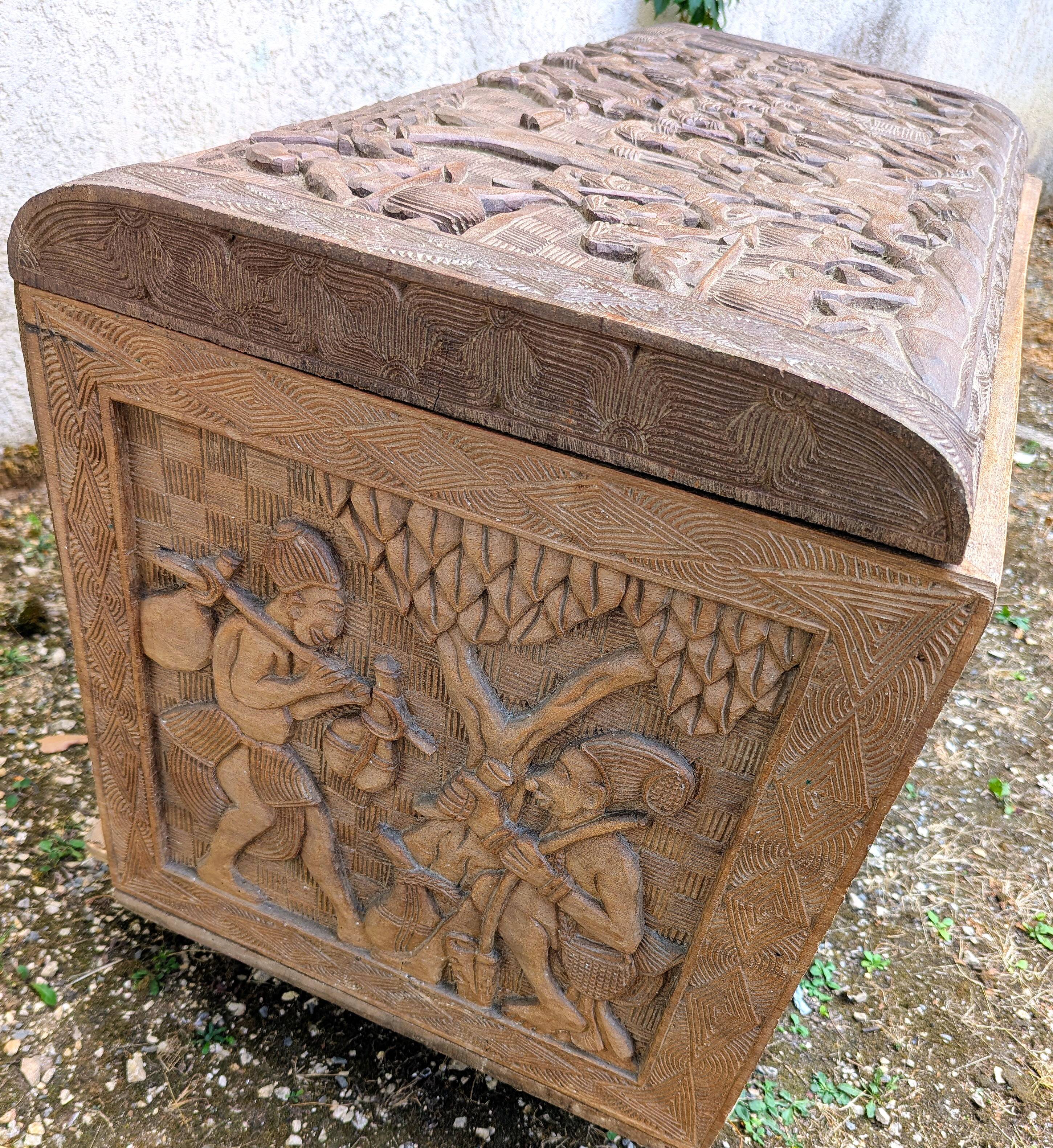 Antique Large Exotic Wood Chest Carved Africa