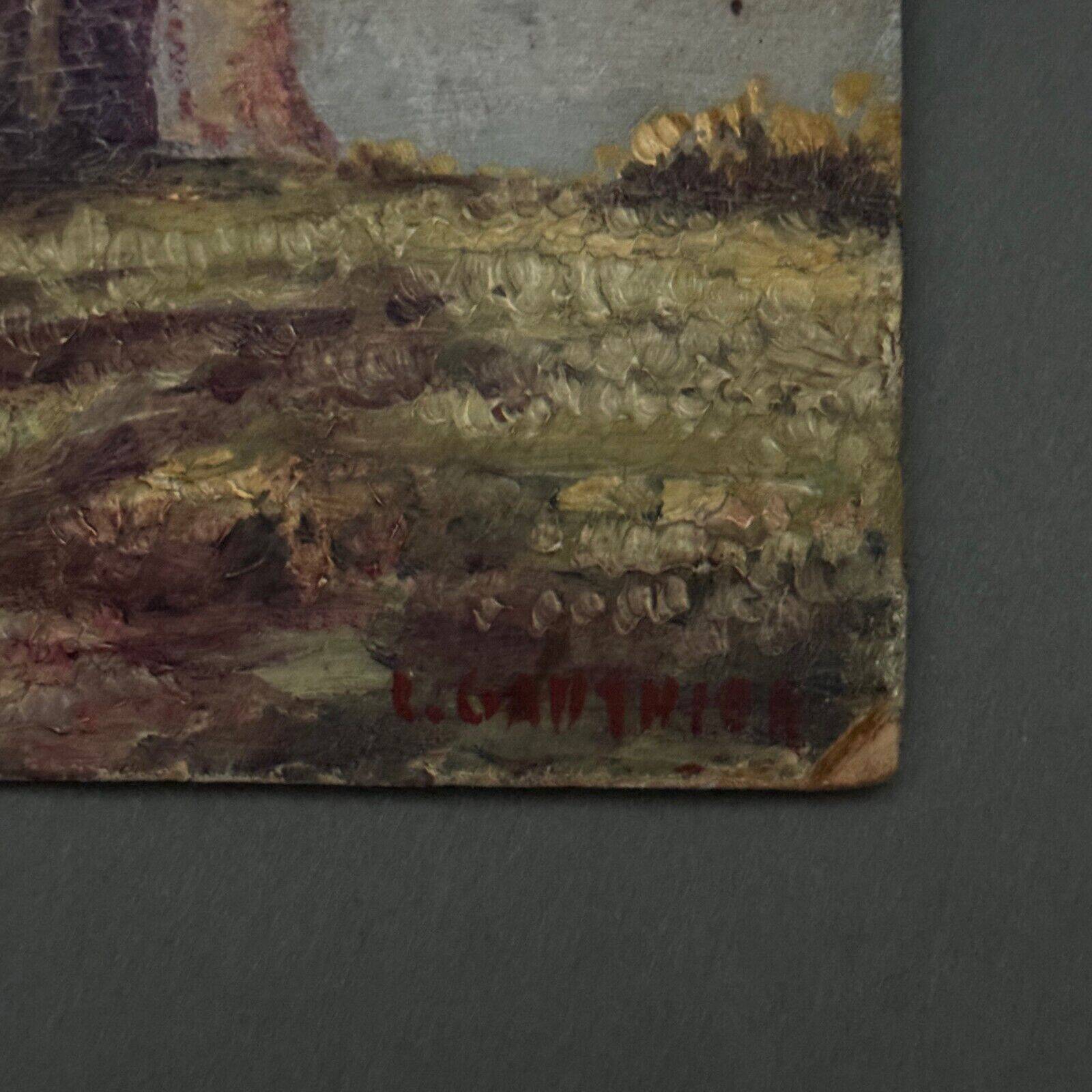 Huile sur carton représentant un moulin XXe par L. Ganthier