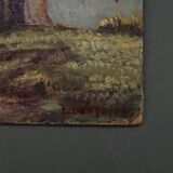 Huile sur carton représentant un moulin XXe par L. Ganthier