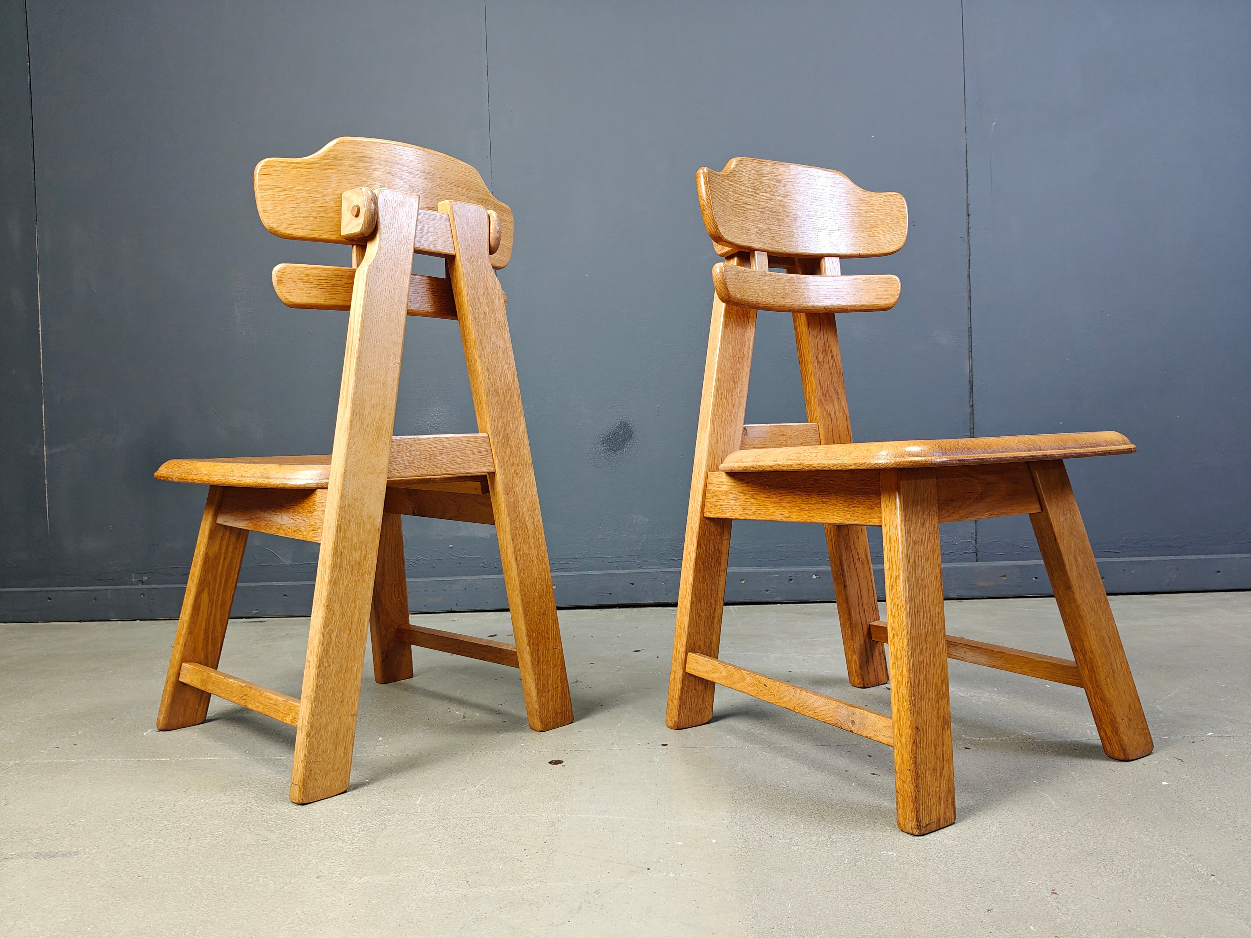 Vintage Dutch brutalist oak dining chairs, 1960s