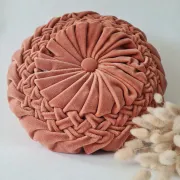 Coussin Rond plissé Vintage en Velours Rose