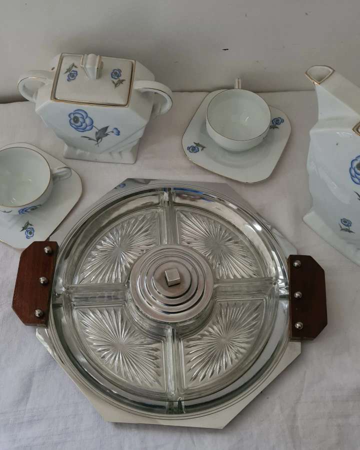 Art deco servant wood and silver metal