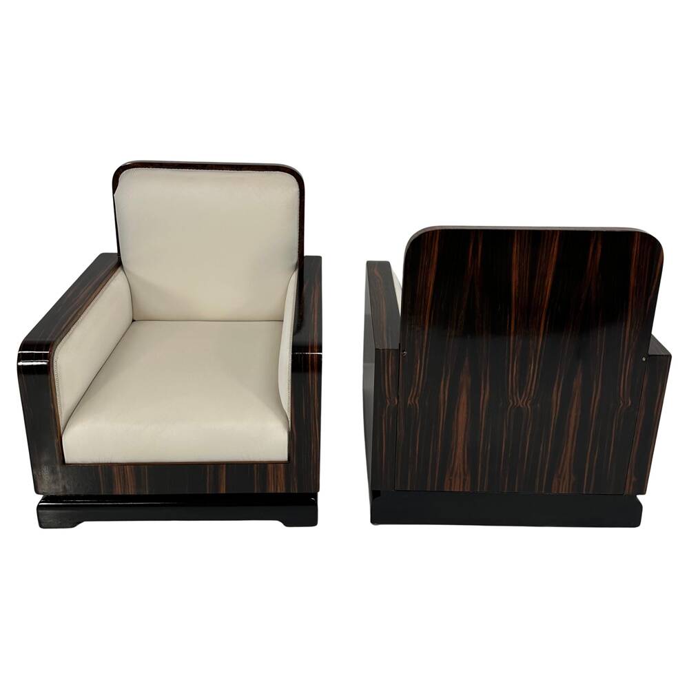 Set of Art Deco Italian Macassar and Walnut Root Armchairs, 1930s