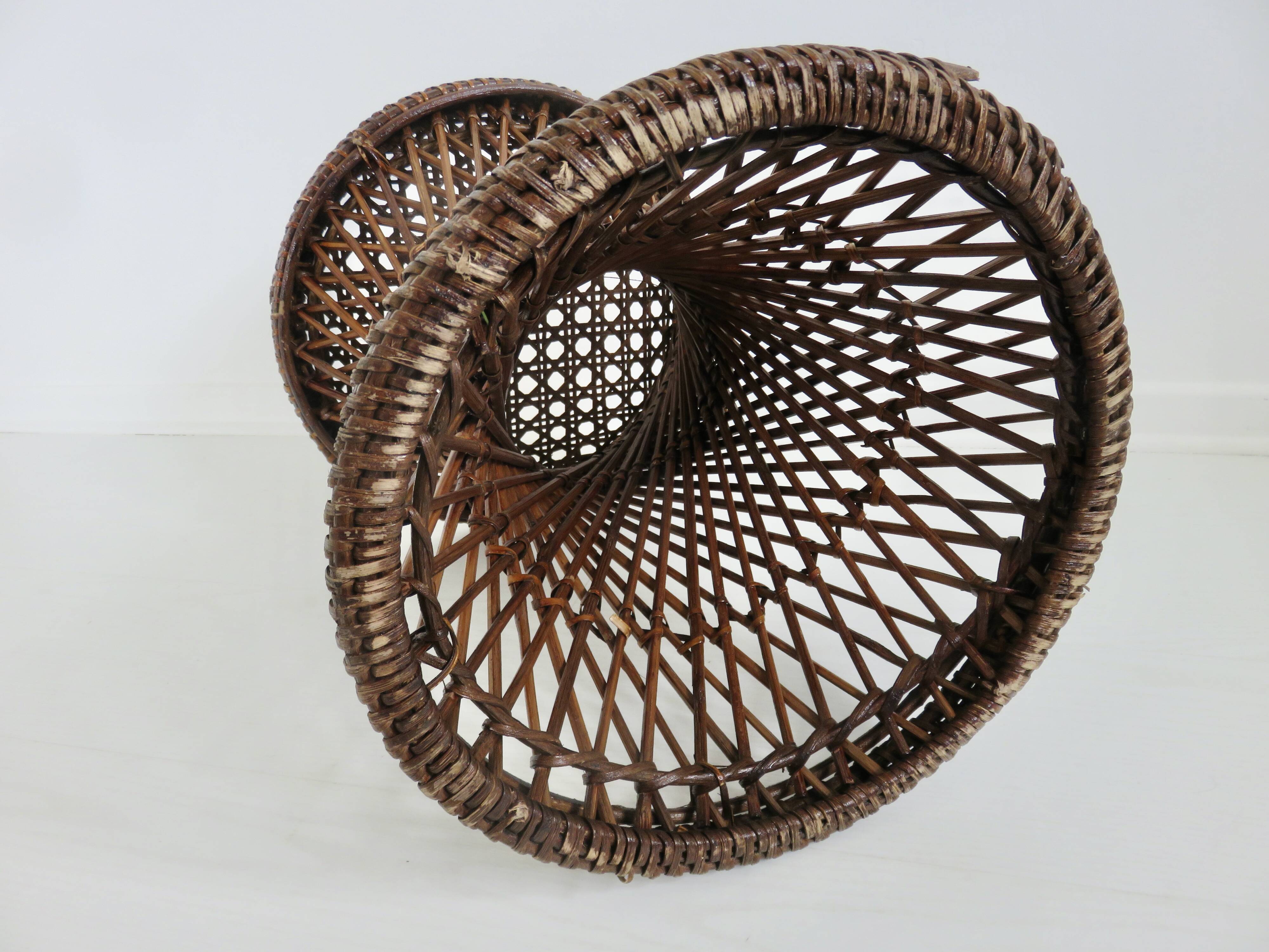 Tam Tam stool in rattan and canework 60s 70s