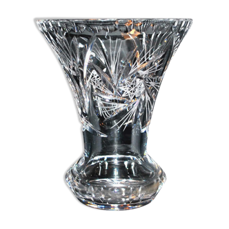 Bohemian cut crystal flared vase - star-rich cut 16cm