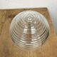 Industrial porcelain red enamel pendant light with ribbed clear glass, 1970s