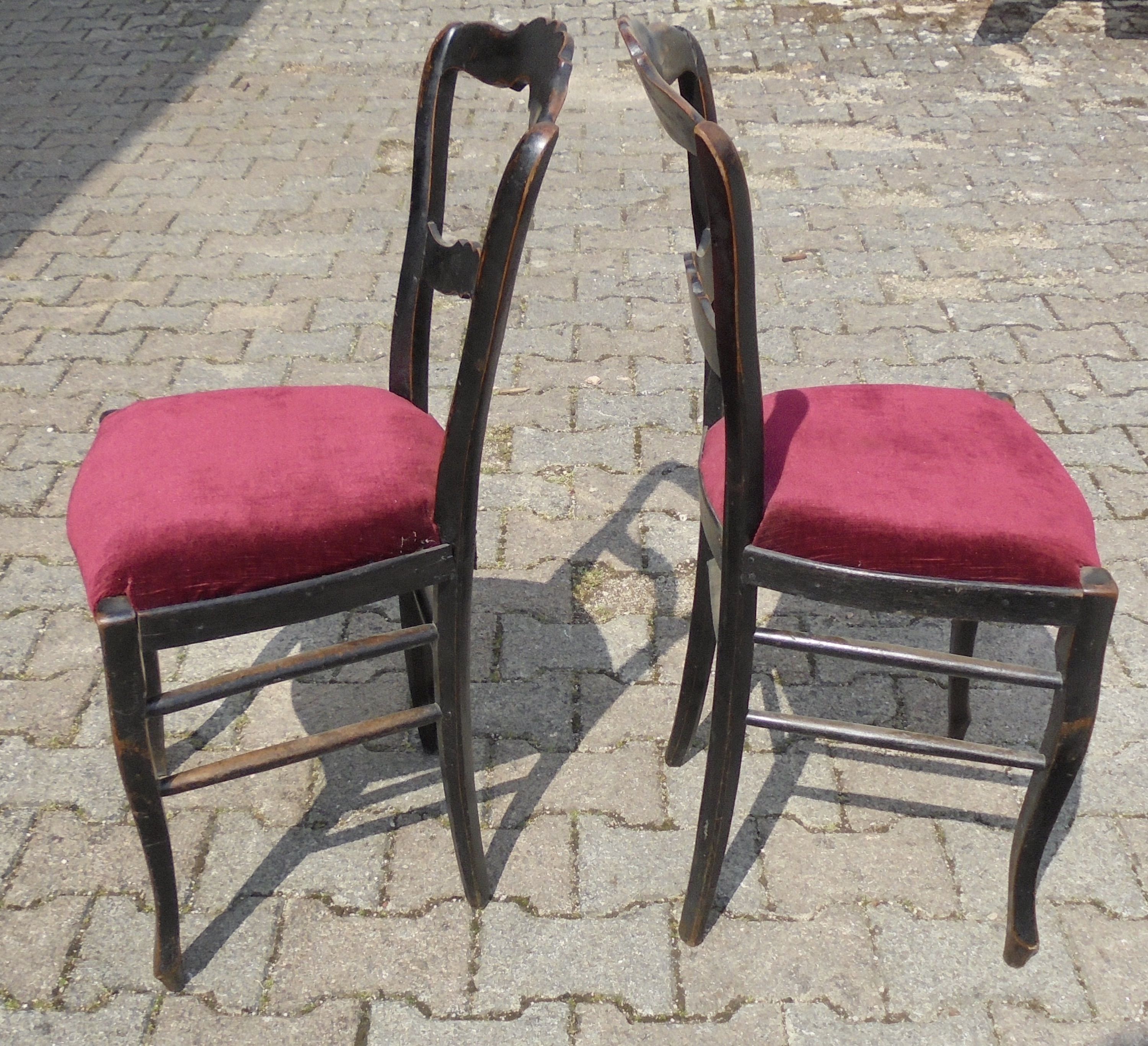 Pair of chairs Napoleon III blackened wood and seat red velvet