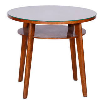 Mid-Century Small Round Table By JITONA, Beech, Walnut, Czechia, 1950s