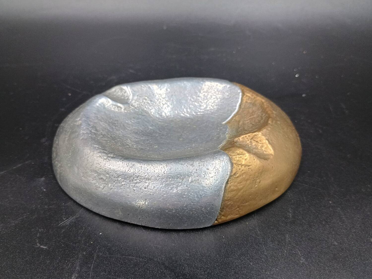 Brutalist Ashtray by Arte3 1980 Spain In Bronze and Silver Metal