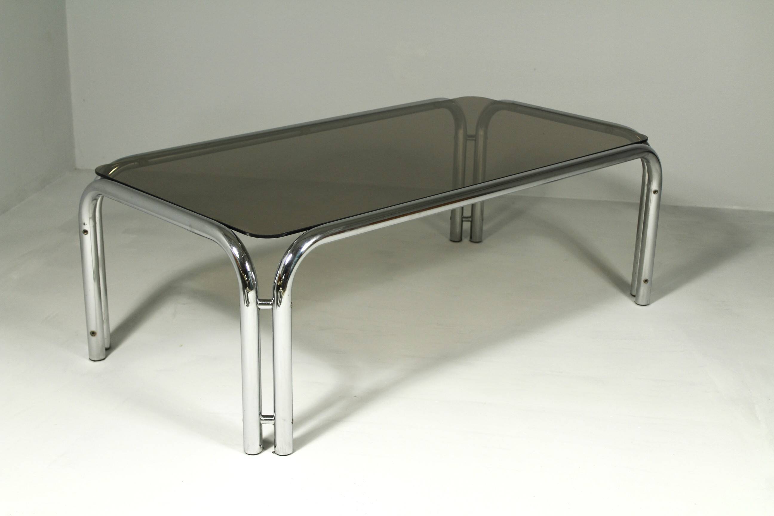 Large Coffee Table from Tubular Steel and Smoked Glass, 1980s.