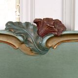 Art Nouveau bed in carved and painted wood, Poppies, Circa 1900