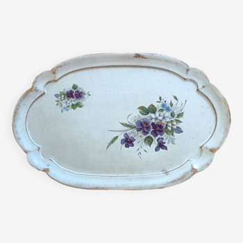 Wooden tray...mauve pansies