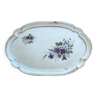 Wooden tray...mauve pansies