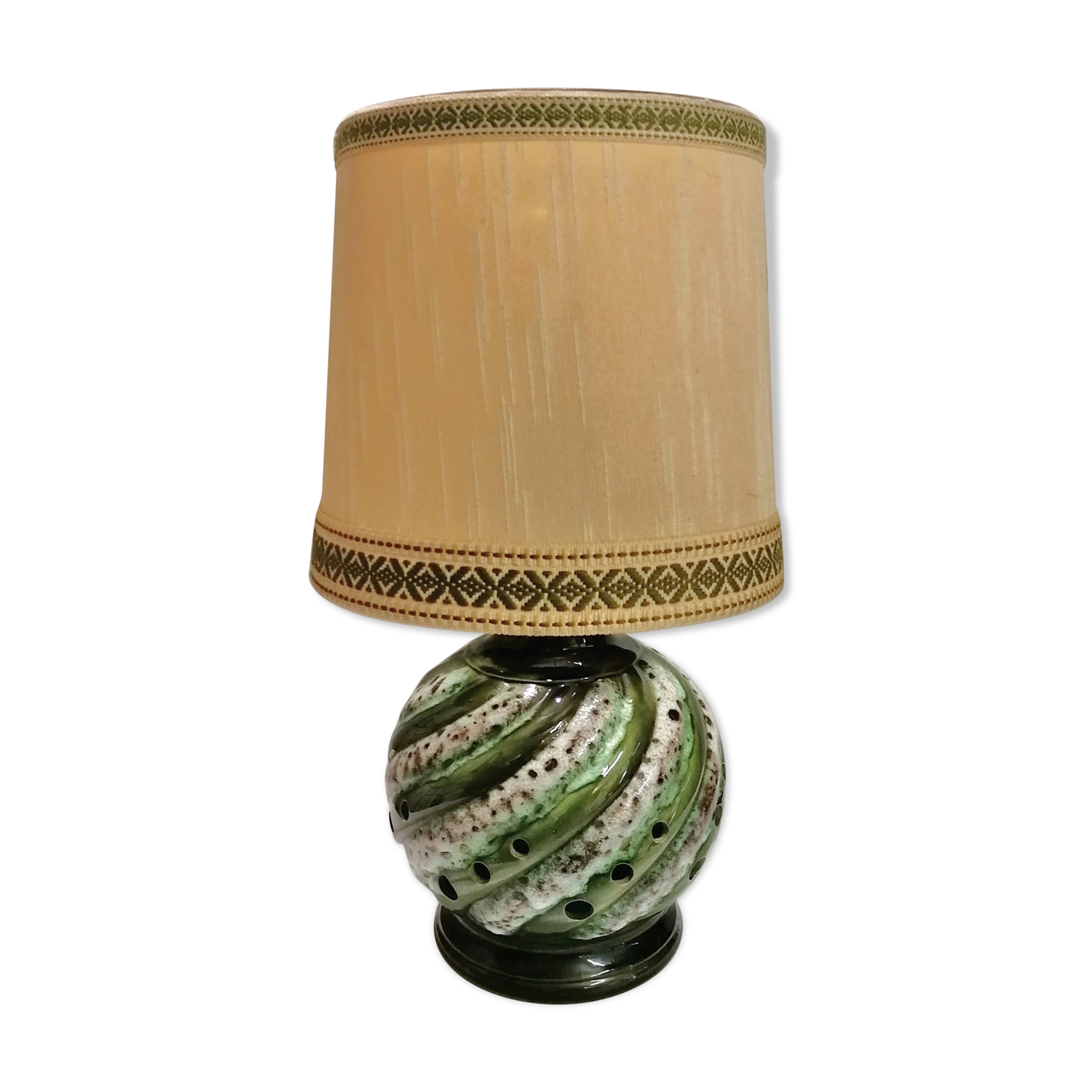 Vintage table lamp - openwork green ceramic - 60's