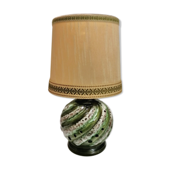 Lampe à poser vintage - céramique verte ajourée - années 60