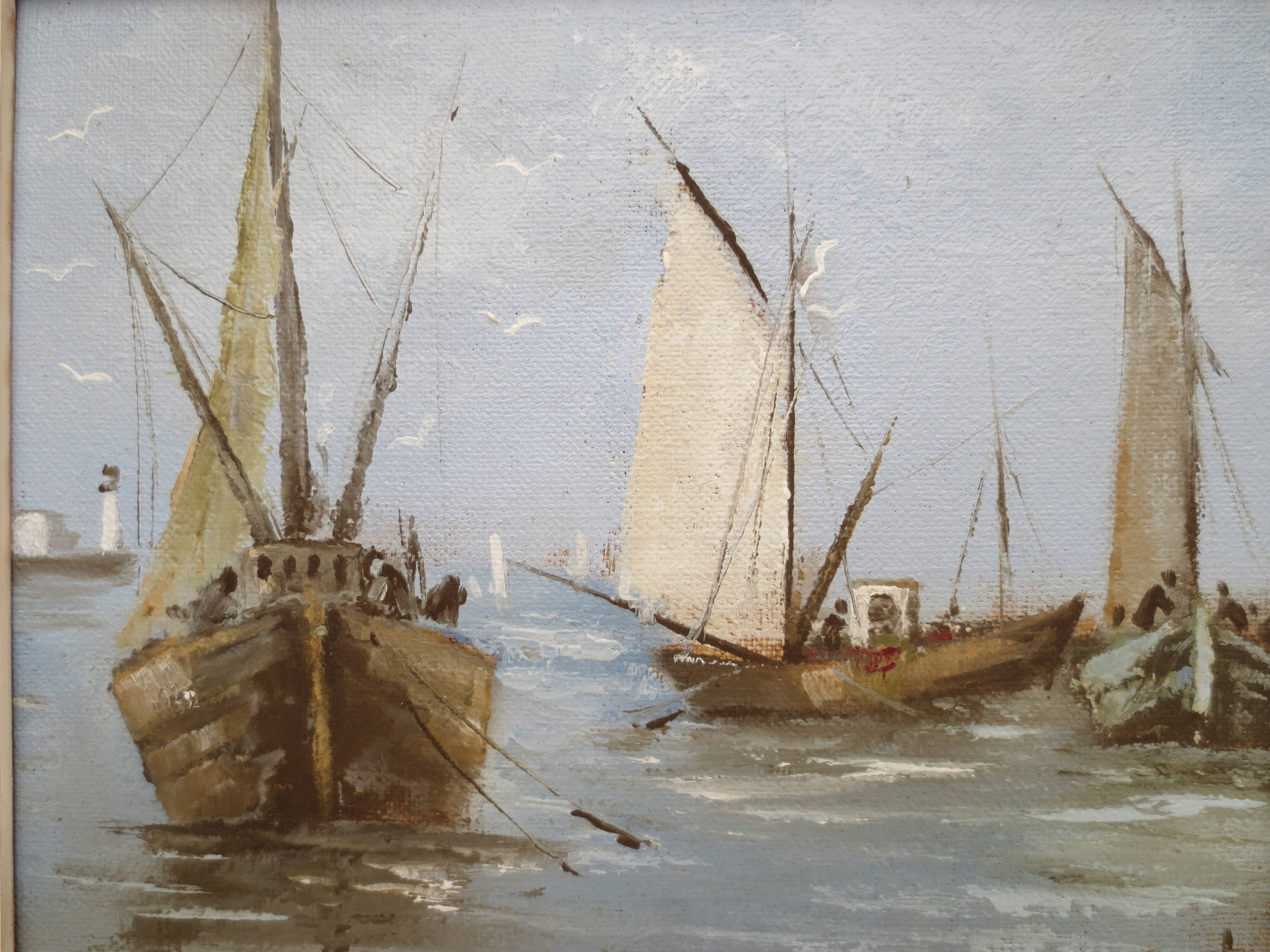 Marine painting on the treport, in its frame