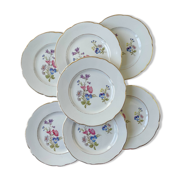 7 small vintage porcelain plates with floral pattern KG Luneville