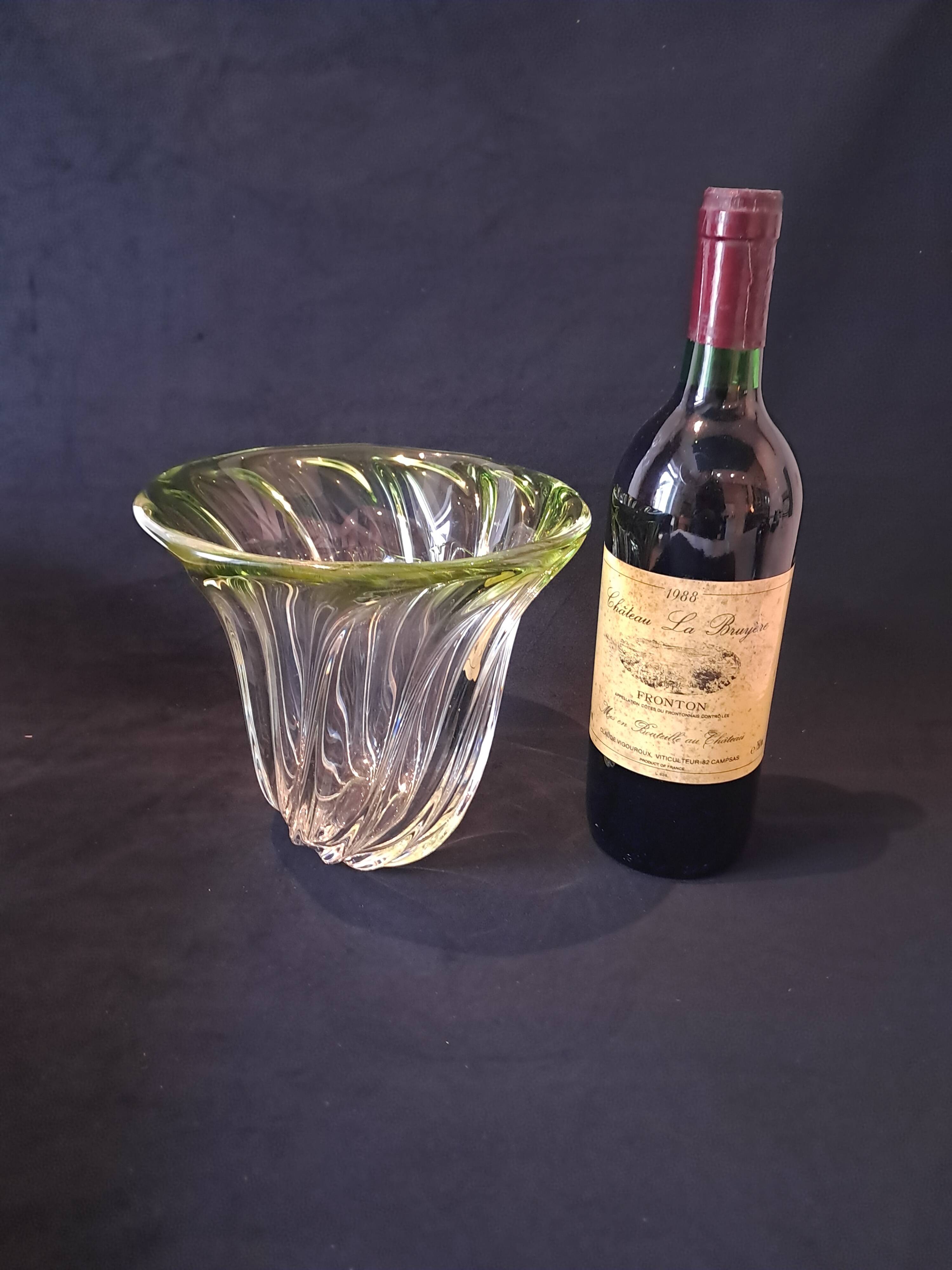 Val Saint Lambert Crystal 'Torsade' Vase in Gradient Apple Green