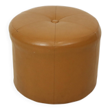 Round Vintage Pouf Camel Brown Skai Faux Leather