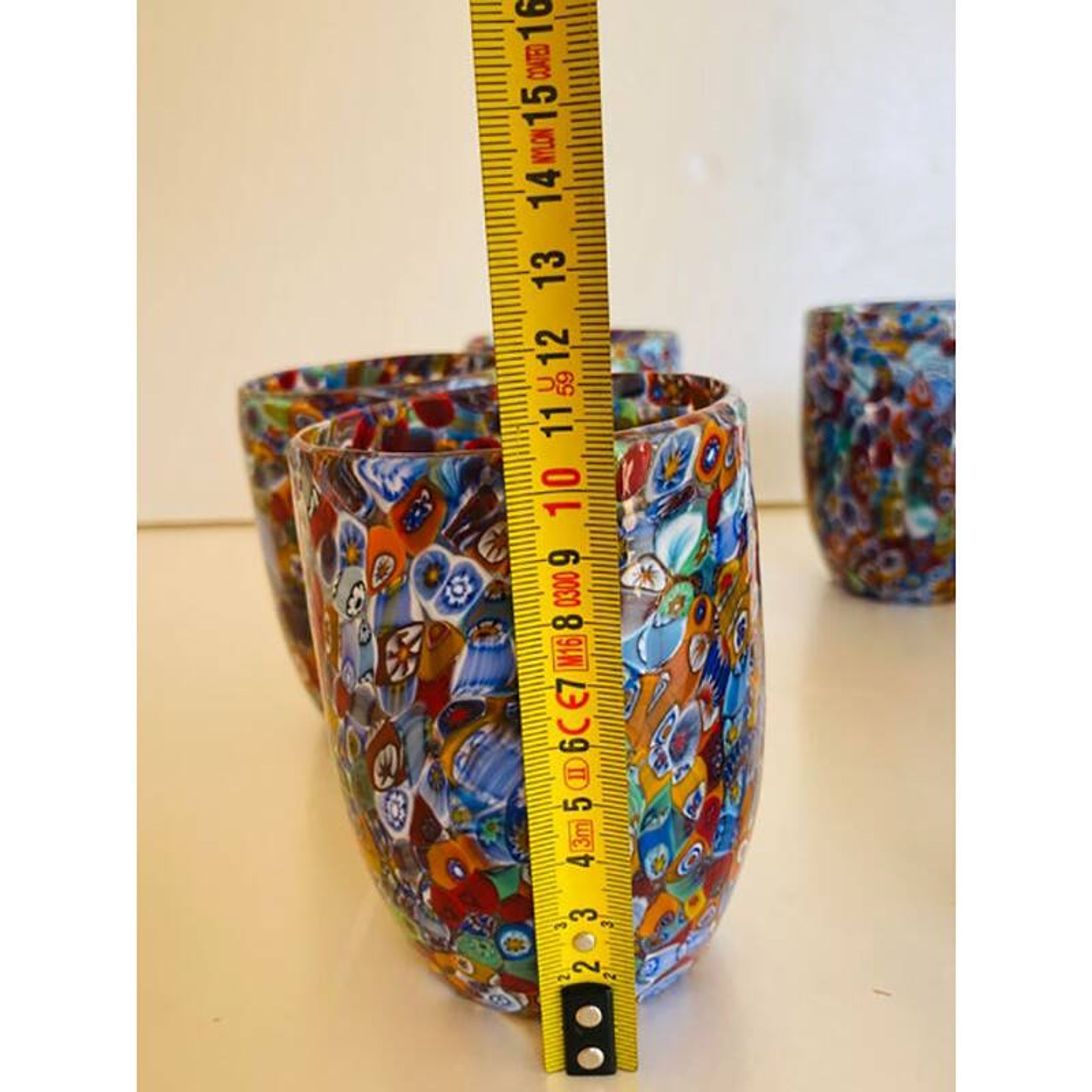 Set of 6 Multicolor Floral Murrine Glasses in the Style of Murano Glass