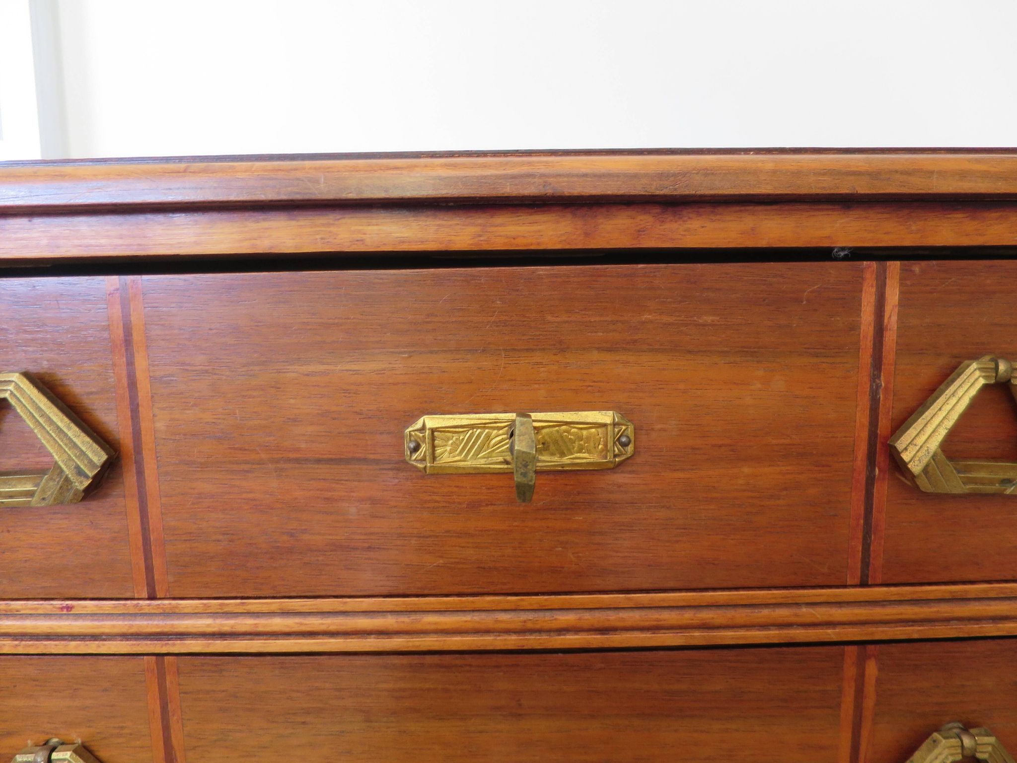 Art Deco chest of drawers - 4 drawers - locks - checkered wood veneer top - 50s