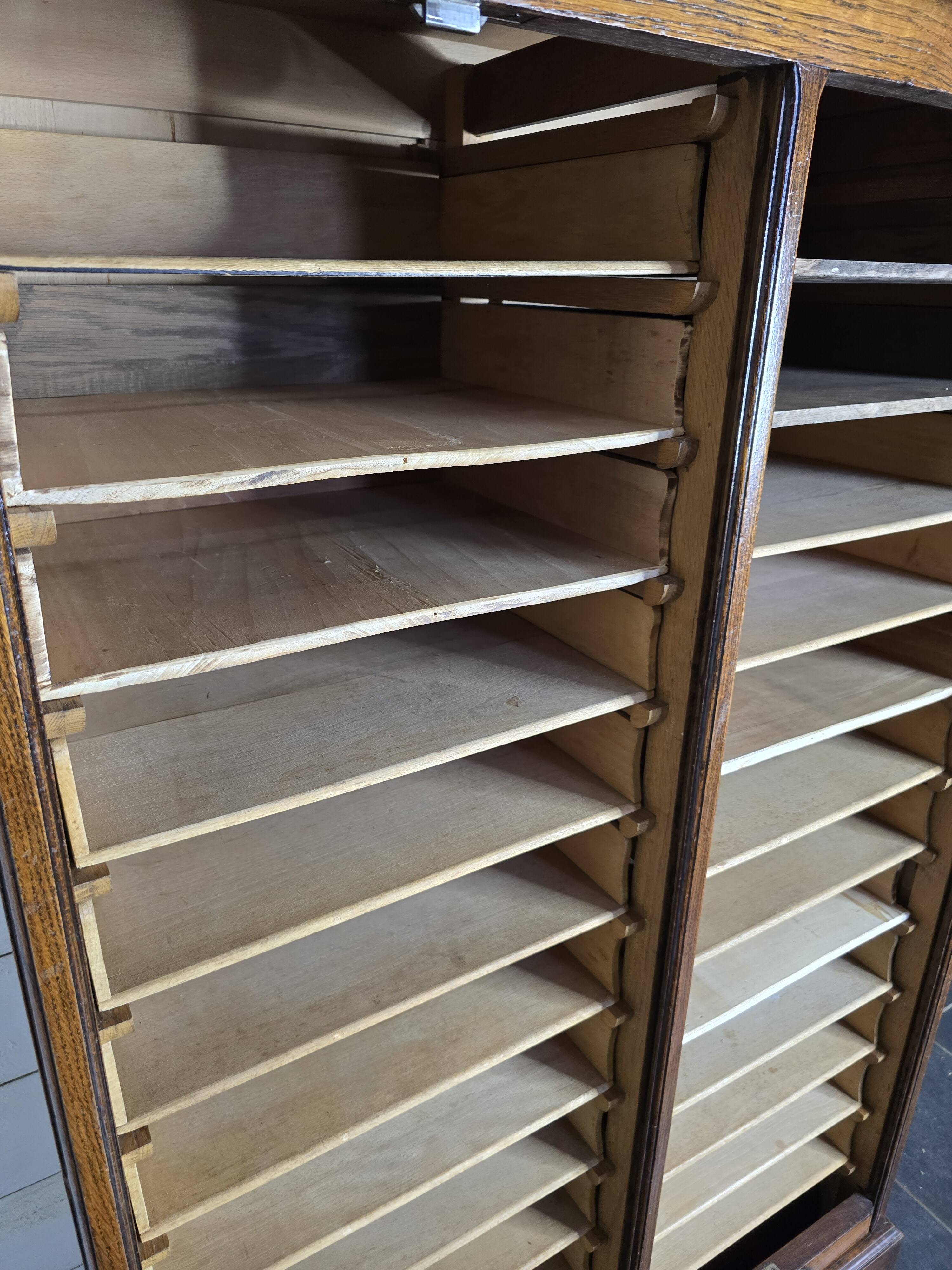 Solid oak double curtain filing cabinet