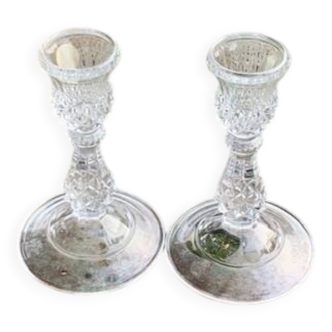 Pair of crystal candlesticks, darques crystal, diamond pattern, vintage Original label