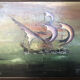 Oil painting on canvas j. peyraud view boats + wood frame #a219