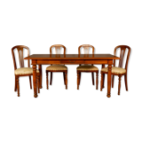 Upholstered damask table and 4 cherry chairs from the 80s