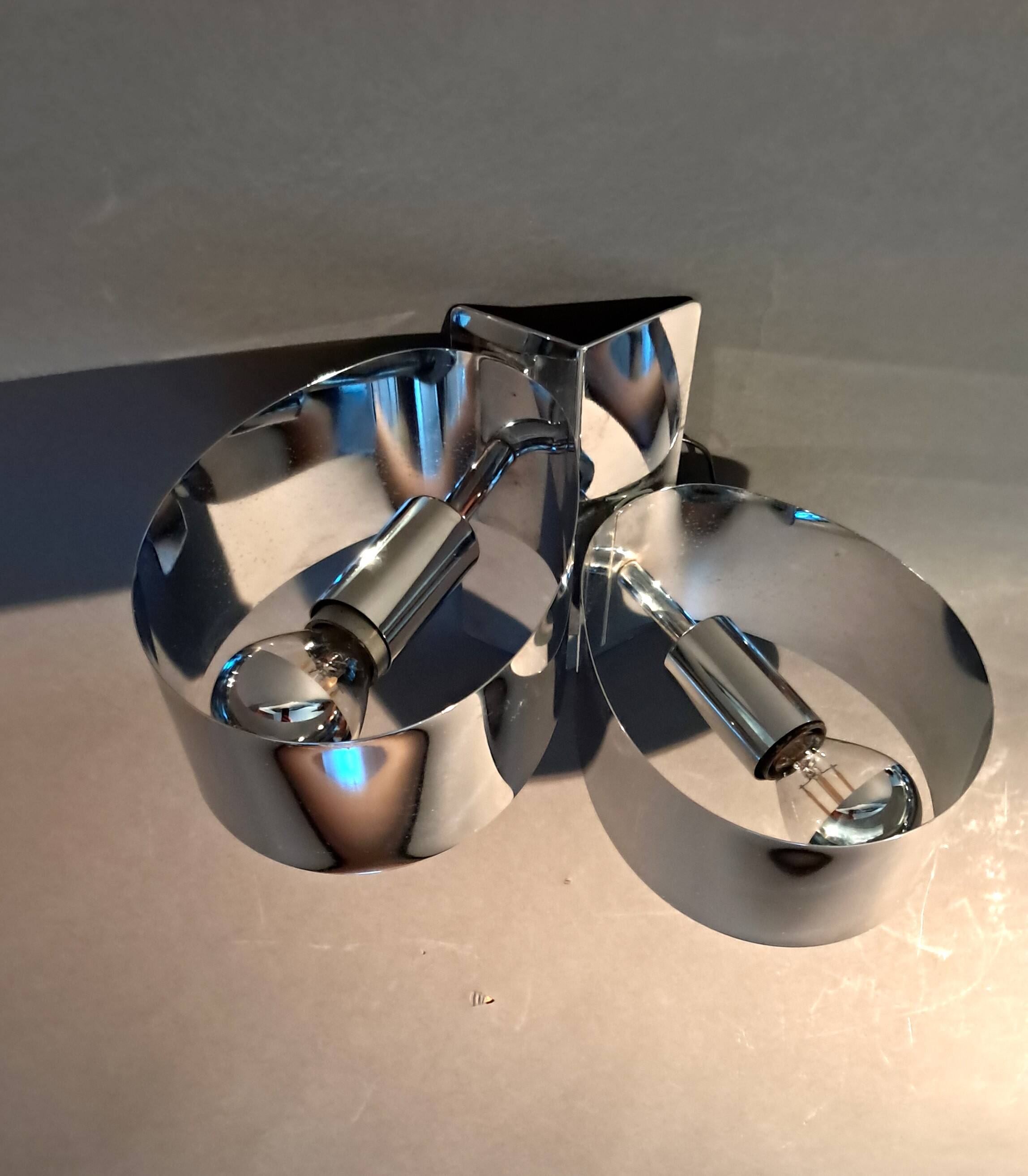 Spage age stainless steel wall light with two lights, 1970.