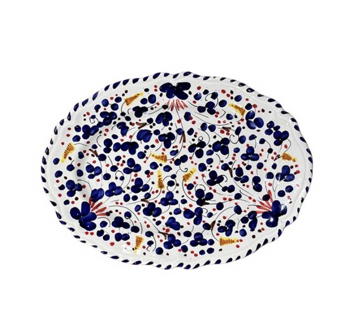 Oval dish 35cm navy blue flowers