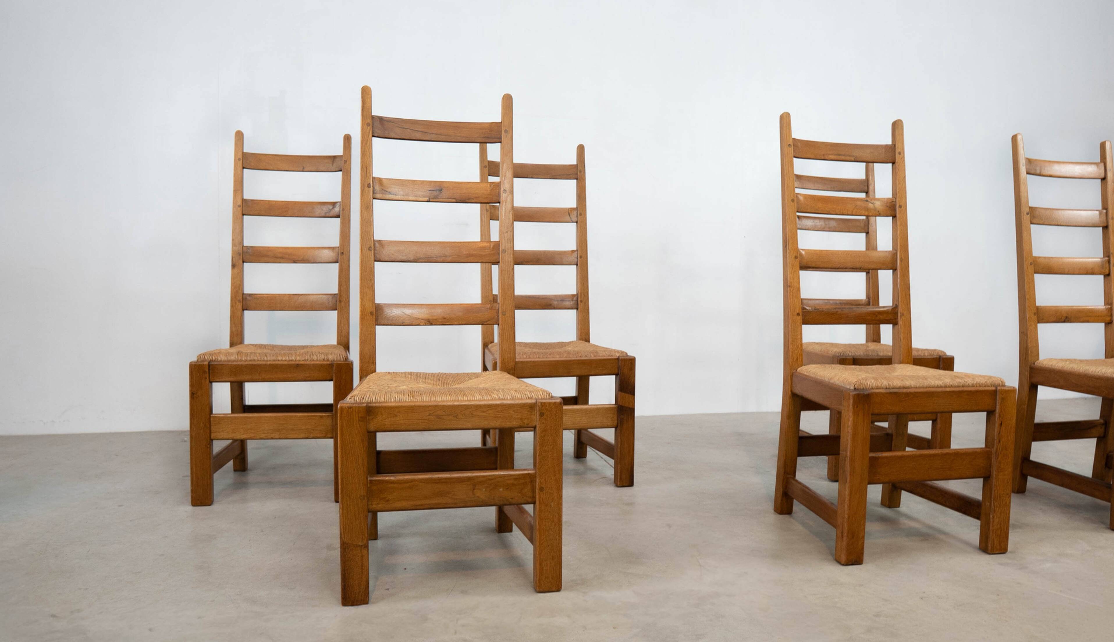 Set of six high back French dining chairs