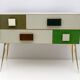 Postmodern Italian Dresser/Chest Colored Glass and Brass, 1980s