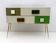 Commode italienne postmoderne en verre coloré et laiton, années 1980