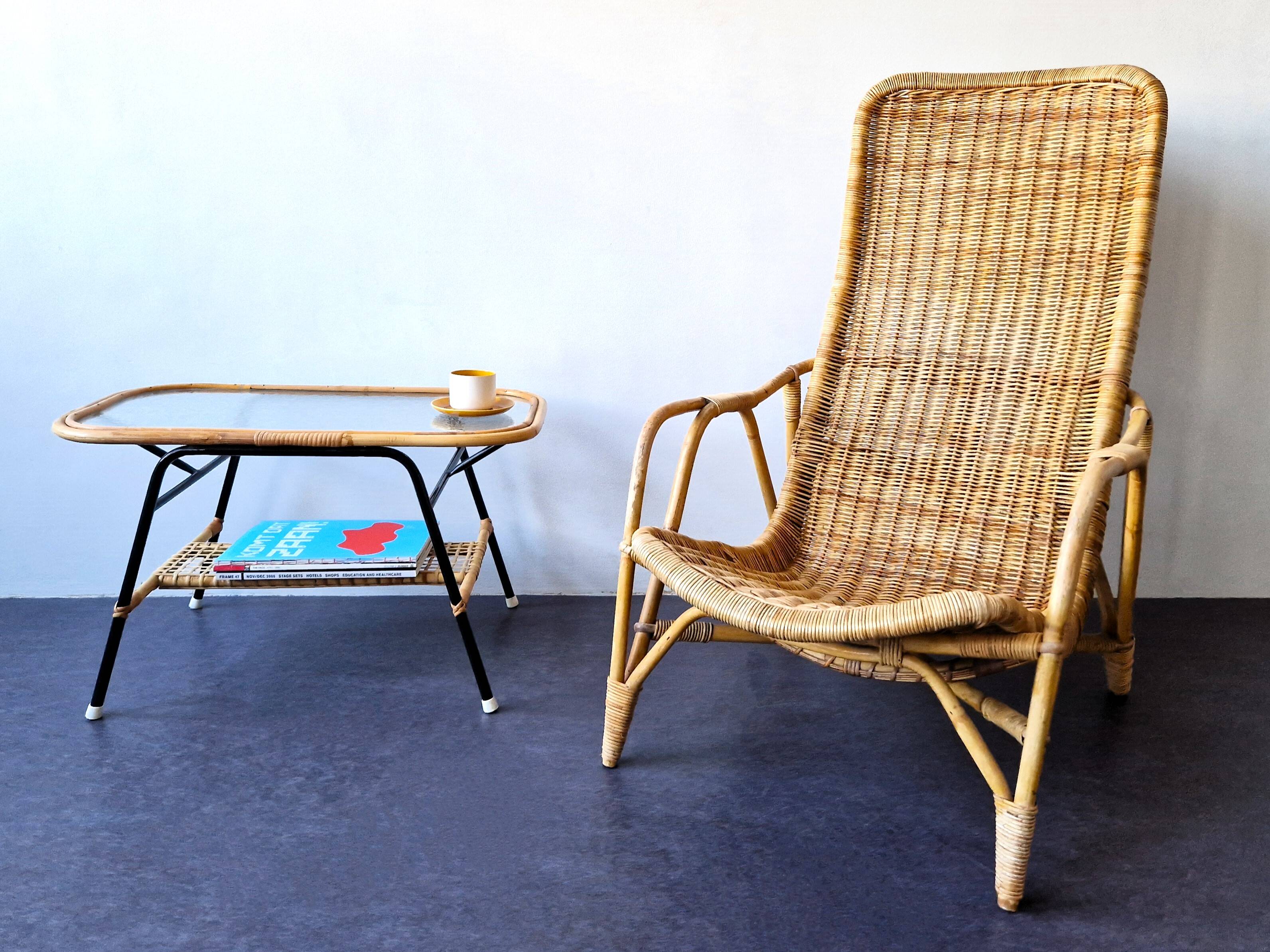 Rattan coffee table by Dirk van Sliedregt for Gebr. Jonkers, The Netherlands 1950's