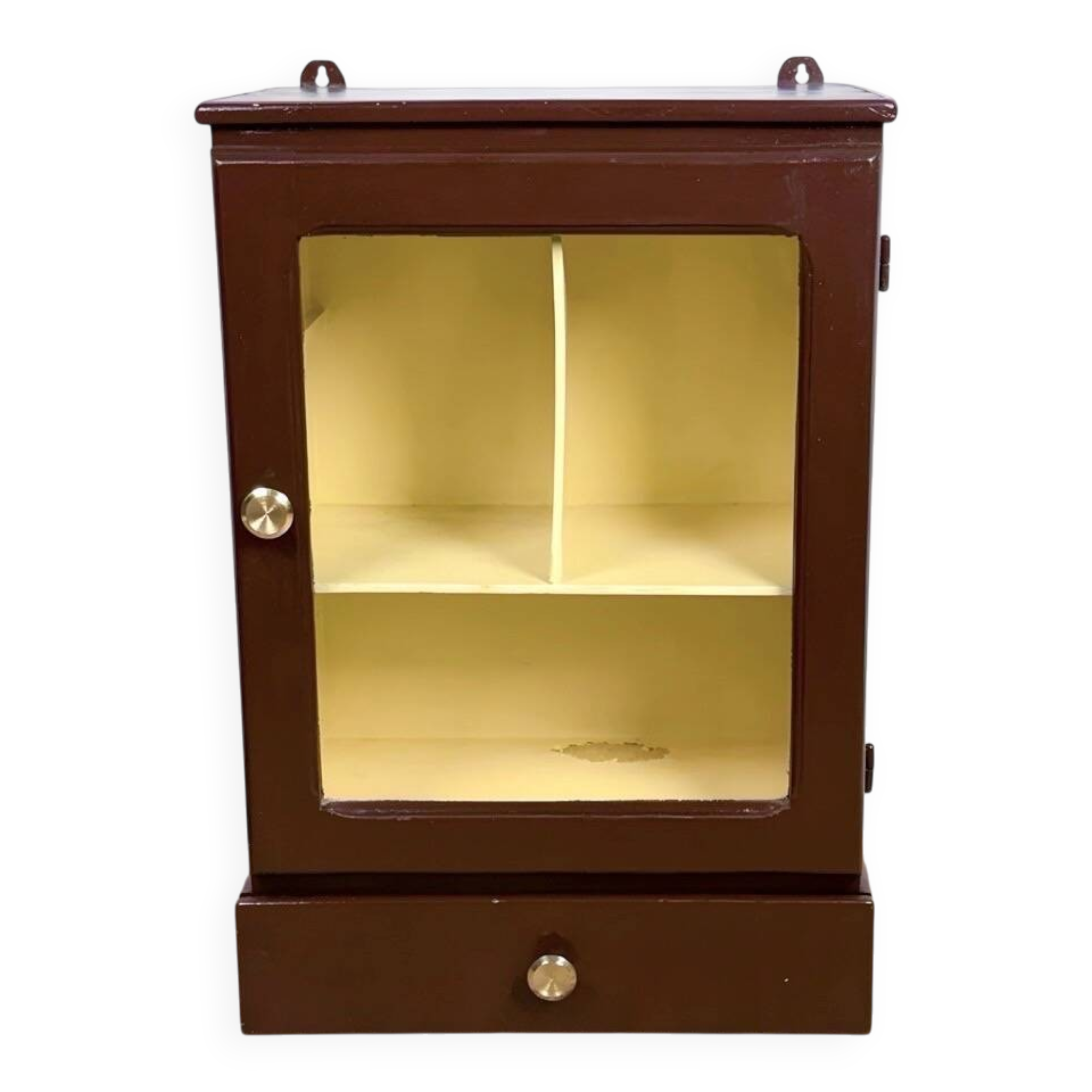 Antique wooden and glass wall cabinet
