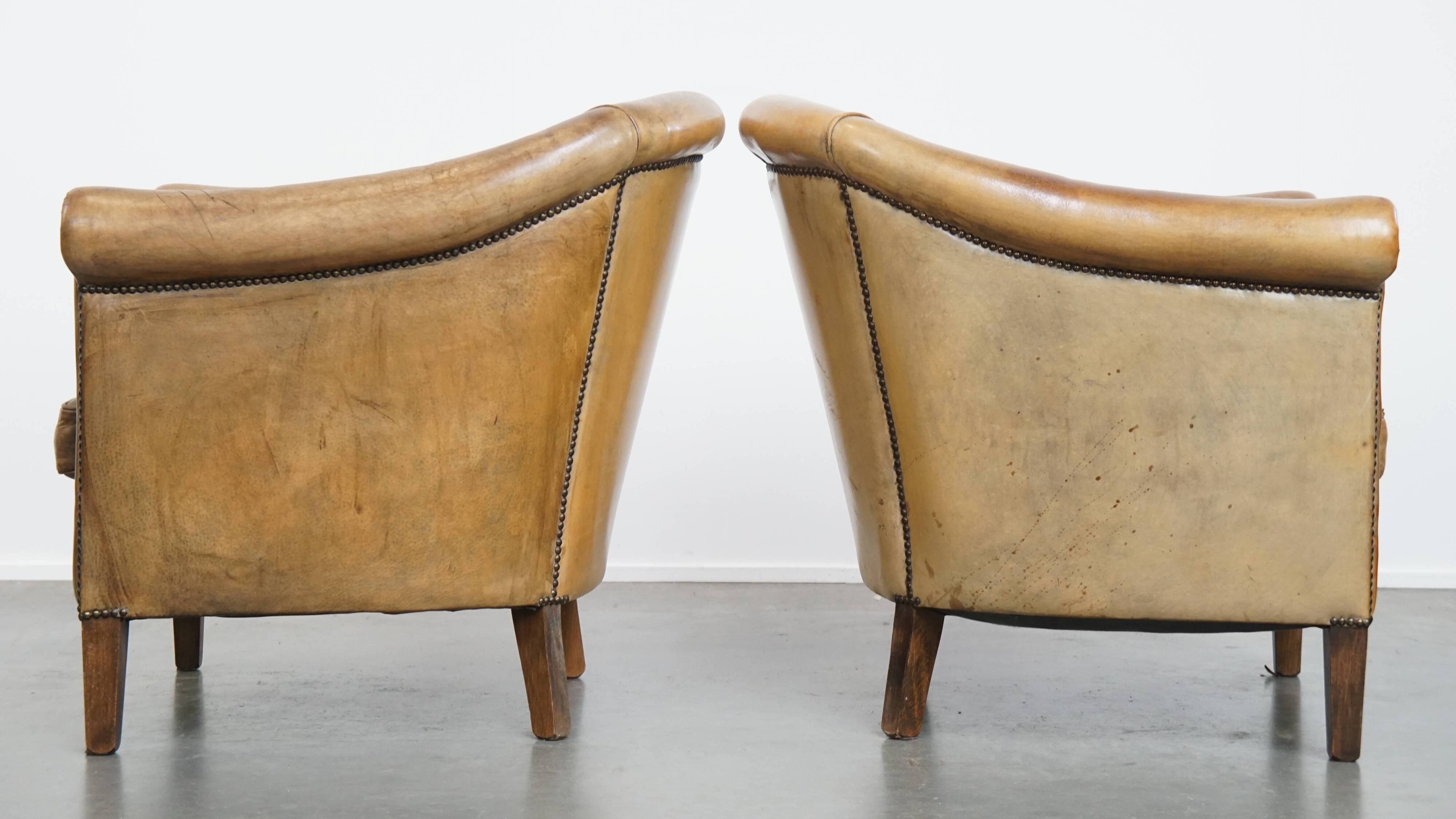 Set of 2 Sheepskin Leather Club Chairs by Nico van Oorschot