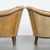 Set of 2 Sheepskin Leather Club Chairs by Nico van Oorschot