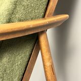 Fauteuil scandinave – revêtement vert, bois de hêtre, vintage