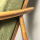 Fauteuil scandinave – revêtement vert, bois de hêtre, vintage