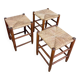 Set of 3 stools wood and straw