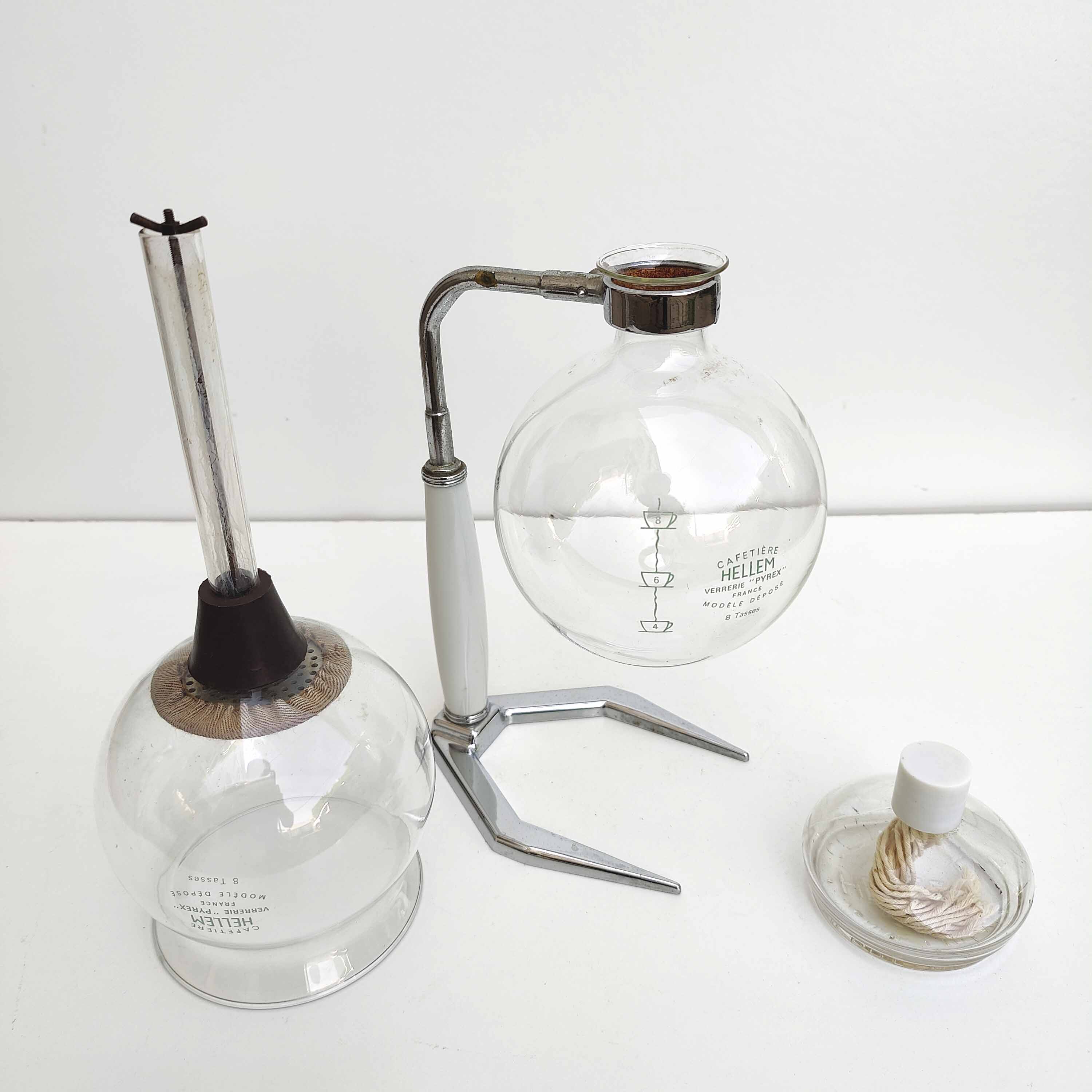 Hellem coffee maker 8 cups, pyrex glass, 50s